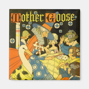 Klassieke Moeder de Gans leest boeken voor aan kin Magneet