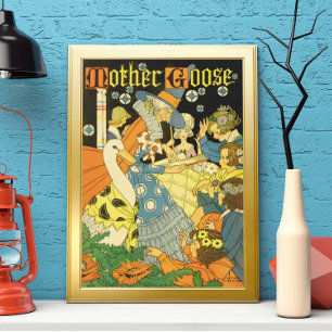 Klassieke Moeder de Gans leest boeken voor aan kin Poster