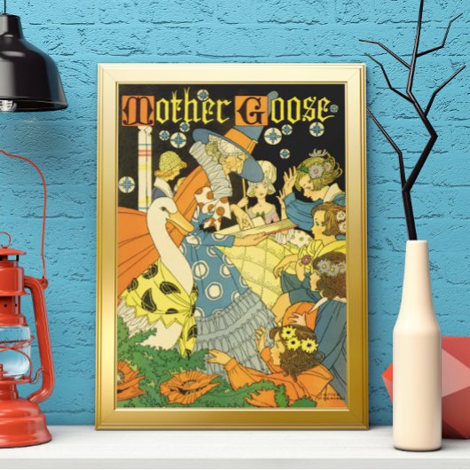 Klassieke Moeder de Gans leest boeken voor aan kin Poster