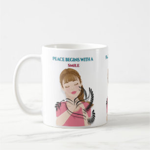 Klassieke mok, 11 oz Vrede begint met een glimlach Koffiemok