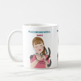Klassieke mok, 11 oz Vrede begint met een glimlach Koffiemok