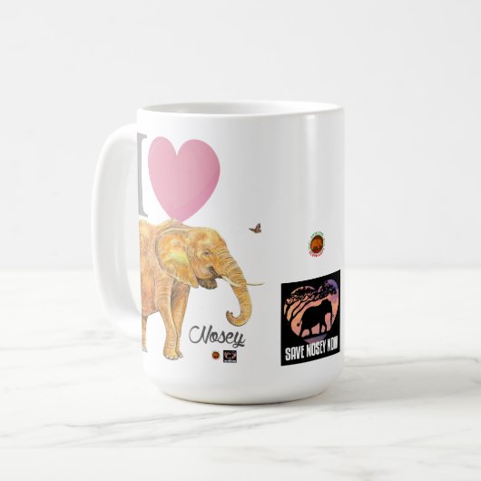 Klassieke mok. Ik hou van Nosey. Koffiemok (Voorkant links)