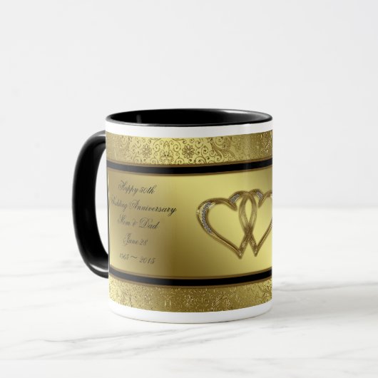 Klassieke Mok van Jubileum met gouden weddenschapp (Voorkant links)