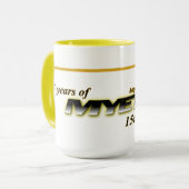 Klassieke Mok van MEYETV - 15 jaar (Voorkant links)