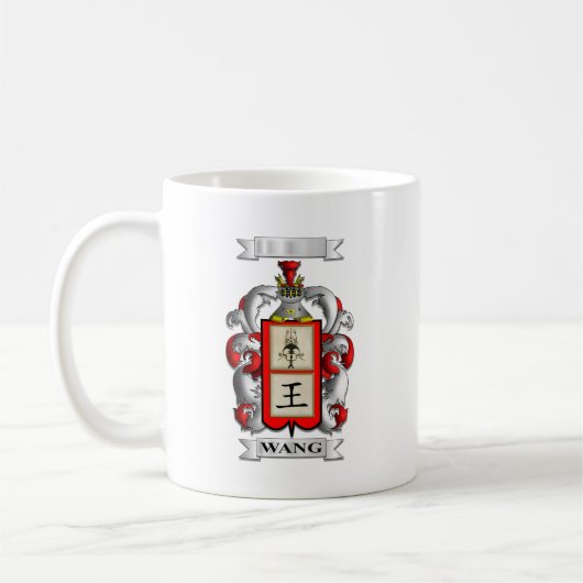 Klassieke mok Wang-achternaam en schild (Links)