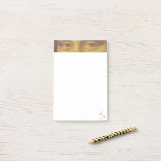 Klassieke Mona Lisa-ogen & monogram Post-it® Notes (Op bureau)