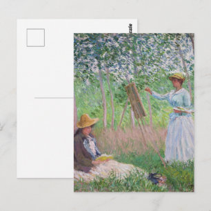 Klassieke Monet-bos met gevlekt zonlicht Kunst Briefkaart