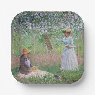 Klassieke Monet-bos met gevlekt zonlicht Kunst Papieren Bordje
