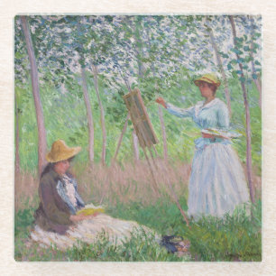 Klassieke Monet-boslandschapkunst met gedempt zonl Glazen Onderzetter