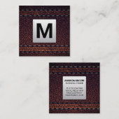 Klassieke monogram | Achtergrond leder Vierkante Visitekaartje (Voorkant / Achterkant)