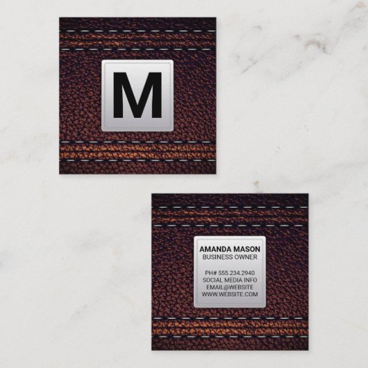 Klassieke monogram | Achtergrond leder Vierkante Visitekaartje (Voorkant / Achterkant)