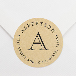 Klassieke Monogram Achternaam Retouradres Kraft Ronde Sticker
