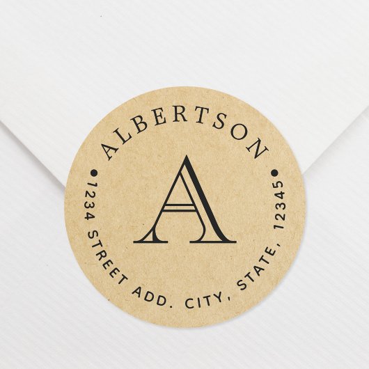 Klassieke Monogram Achternaam Retouradres Kraft Ronde Sticker
