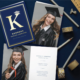 Klassieke monogram Alfabet Simple Photo Afstuderen Folie Wenskaart