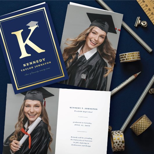 Klassieke monogram Alfabet Simple Photo Afstuderen Folie Wenskaart