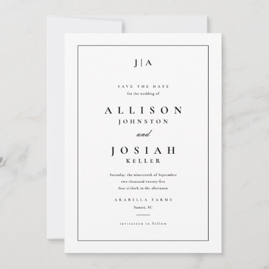 Klassieke monogram behalve de datumuitnodiging kaart (Voorkant)