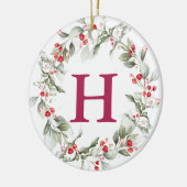 Klassieke Monogram Berry Krans Kerstmis Keramisch Ornament (Links)