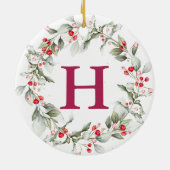 Klassieke Monogram Berry Krans Kerstmis Keramisch Ornament (Achterkant)