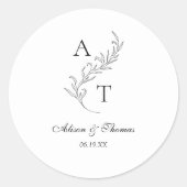 Klassieke Monogram blad bruiloft envelop afdichtin Ronde Sticker (Voorkant)