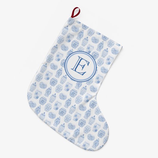 Klassieke monogram blauw en witte gember pot grote kerstsok (Voorkant (Hangend))