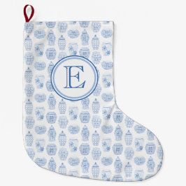 Klassieke monogram blauw en witte gember pot grote kerstsok