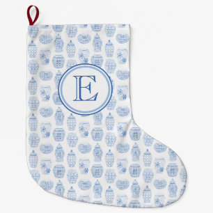 Klassieke monogram blauw en witte gember pot grote kerstsok