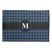 Klassieke monogram blauw en zwarte gingham kussensloop (Achterkant)
