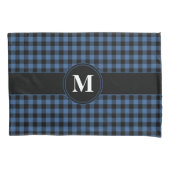 Klassieke monogram blauw en zwarte gingham kussensloop (Voorkant)