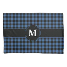 Klassieke monogram blauw en zwarte gingham kussensloop