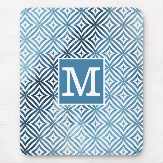Klassieke monogram blauw, voorste diamantcirkel muismat (Voorkant)