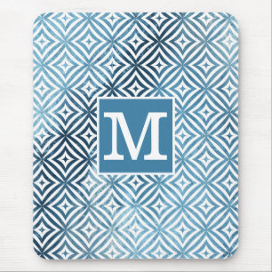 Klassieke monogram blauwe voorste diamantcirkel muismat