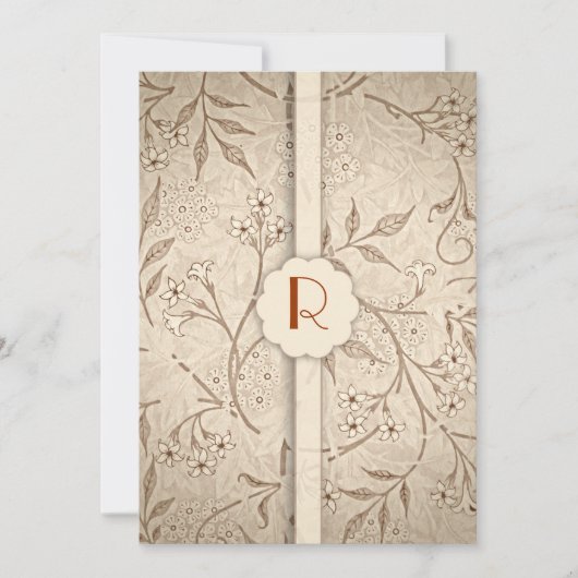 Klassieke Monogram Bloemen Luxe Huwelijksuitnodigi Kaart (Voorkant)