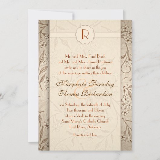 Klassieke Monogram Bloemen Luxe Huwelijksuitnodigi Kaart (Achterkant)