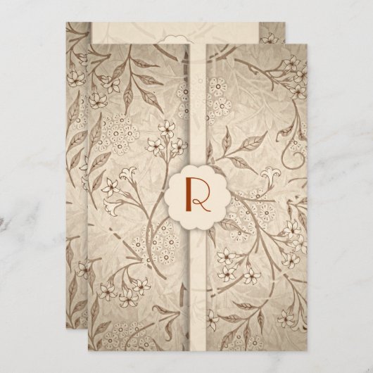 Klassieke Monogram Bloemen Luxe Huwelijksuitnodigi Kaart (Voorkant / Achterkant)