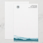 Klassieke Monogram Blue Mountain Uitzicht Business Briefpapier (Voorkant / Achterkant)
