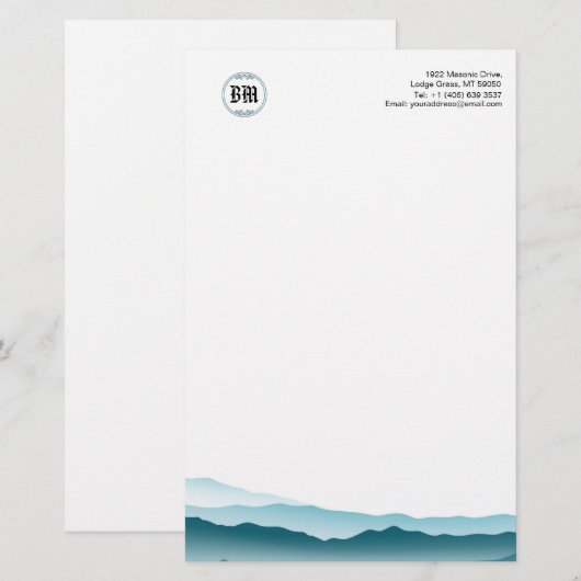 Klassieke Monogram Blue Mountain Uitzicht Business Briefpapier (Voorkant / Achterkant)