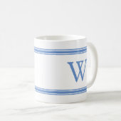 Klassieke monogram Blue Striped Personated Mug Koffiemok (Voorkant rechts)