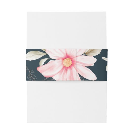 Klassieke Monogram Blush Bloemen Blauw Bruiloft Uitnodigingen Wikkel (Achterkant Voorbeeld)