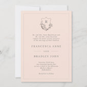Klassieke monogram Blush Jasmine Crest Wedding Kaart (Voorkant)
