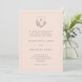 Klassieke monogram Blush Jasmine Crest Wedding Kaart (Staand voorkant)