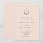 Klassieke monogram Blush Jasmine Crest Wedding Kaart (Voorkant / Achterkant)