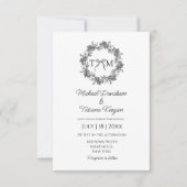 Klassieke Monogram Botanische Bloemlint bruiloft Kaart (Voorkant)