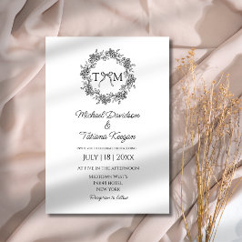 Klassieke Monogram Botanische Bloemlint bruiloft Kaart