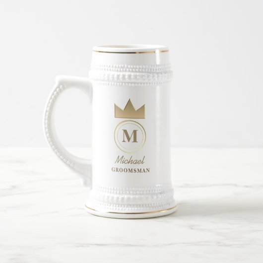 Klassieke Monogram Bruidsjonker Aandenken Bierpul (Links)