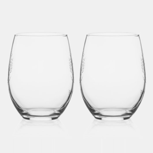 Klassieke monogram bruiloft crest nieuw getrouwd wijnglas zonder voet (Links)