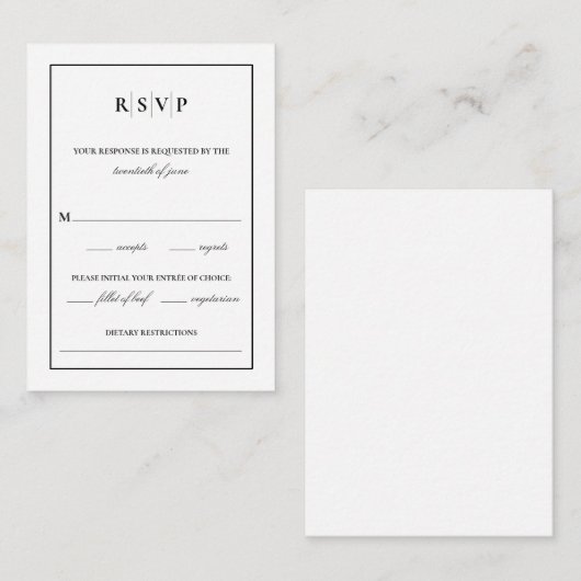 Klassieke monogram bruiloft RSVP Informatiekaartje (Voorkant / Achterkant)