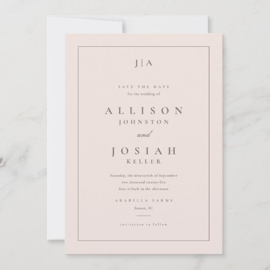 Klassieke monogram bruiloft save the date (Voorkant)