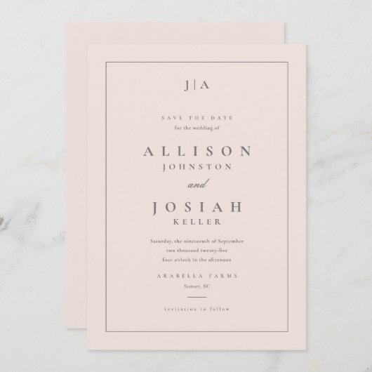 Klassieke monogram bruiloft save the date (Voorkant / Achterkant)