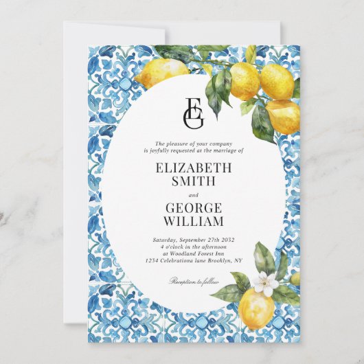 Klassieke Monogram Citroen Blauw Mediterraan Bruil Kaart (Voorkant)