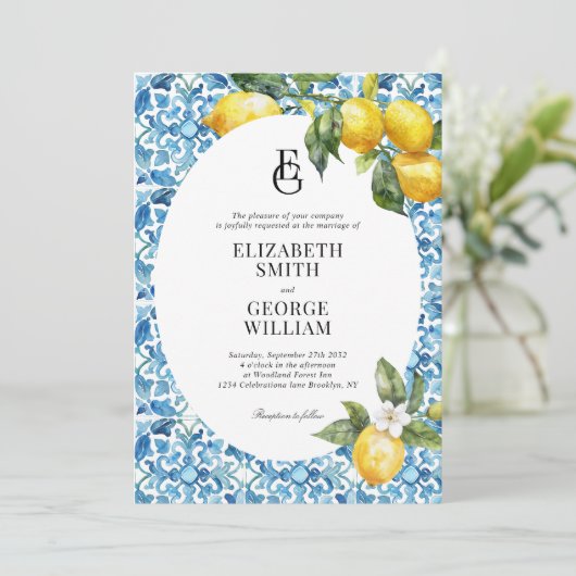 Klassieke Monogram Citroen Blauw Mediterraan Bruil Kaart (Staand voorkant)